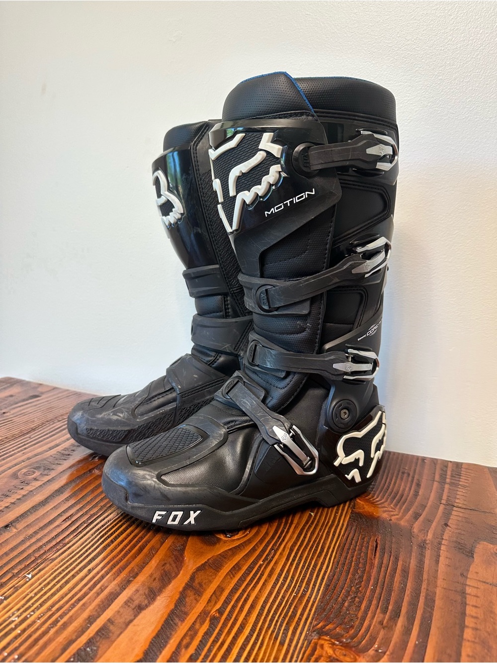 Fox Black and White Motion Motocross Boots